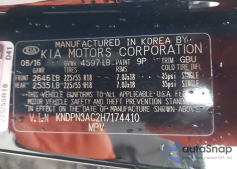 2017 Kia Sportage Ex z USA, uszkodzony, nr VIN KNDPN3AC2H7174410